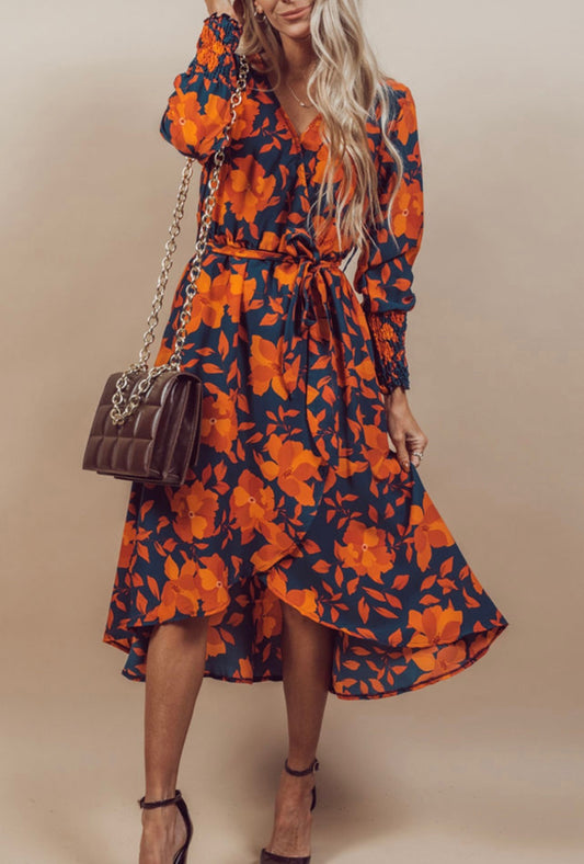 Orange Floral Tie Dress